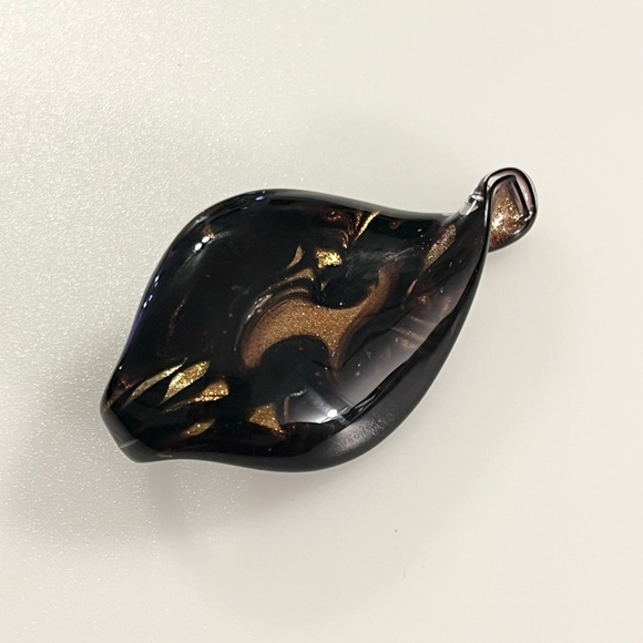 Hand-blown Lampwork Black Brown Gold Glitter Glass Swirl Teardrop Pendant - Picture 5 of 16